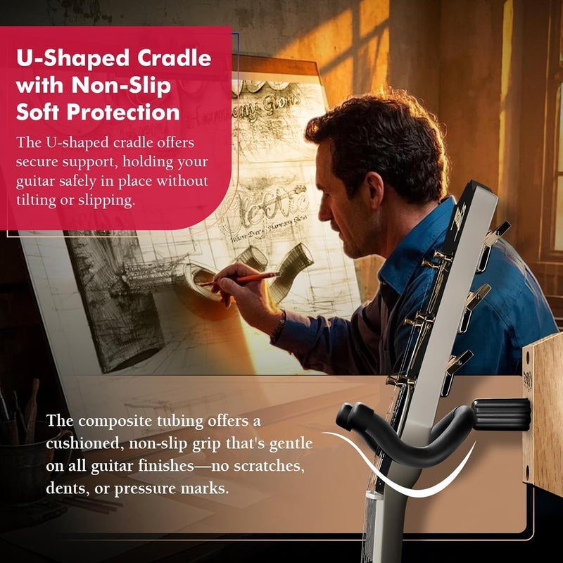 ClefArc Guitar Wall Mount Red Oak - 2 Pack U-Shape Guitar Wall Hangers, Guitar Picks, Pick Holder, Guitar Stand Wall, Wood Guitar Hanger, Gifts for Guitarists, with 6 Assorted Guitar Picks - Image 3
